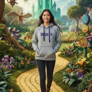 Wicked the Musical Women's Gray Hoodie Jacket XL L/S Glenda Elphaba Baum OZ rare